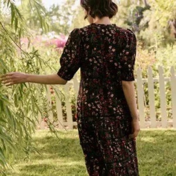 The Great Yonder Midi in Black Fresh Water Floral Cotton Tiered Dress, Size 3 - Picture 5 of 8